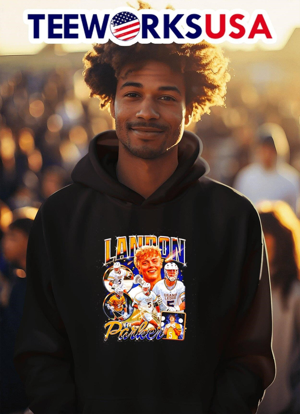 Landon Parker 5 Grand Ledge boys lacrosse - Adult & Kids T-Shirts, Sweatshirts & Hoodies apparel design preview 2