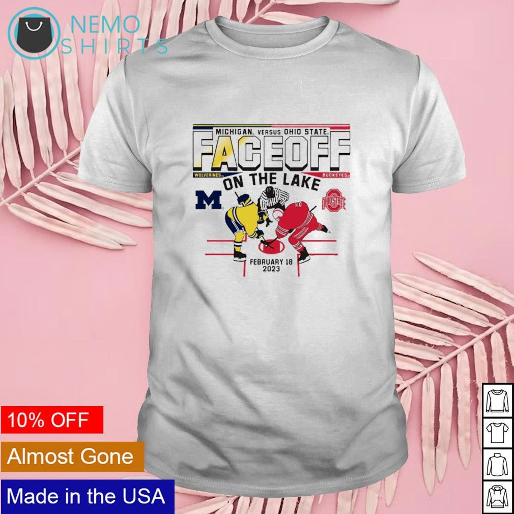 Michigan hockey vs Ohio State faceoff on the lake - Adult & Kids T-Shirts, Sweatshirts & Hoodies apparel design preview 1