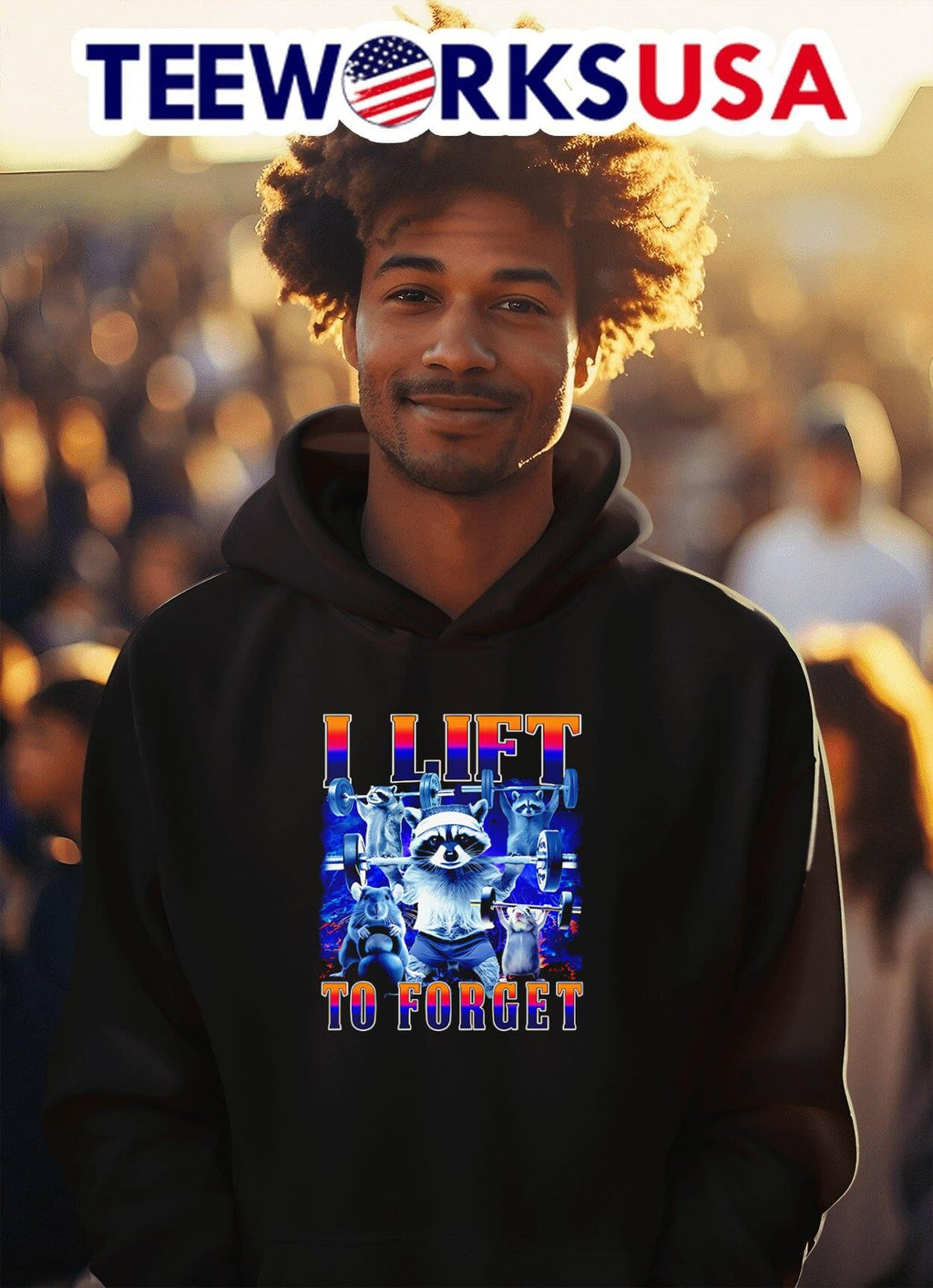 Raccoon I Lift to Forget - Adult & Kids T-Shirts, Sweatshirts & Hoodies apparel design preview 2