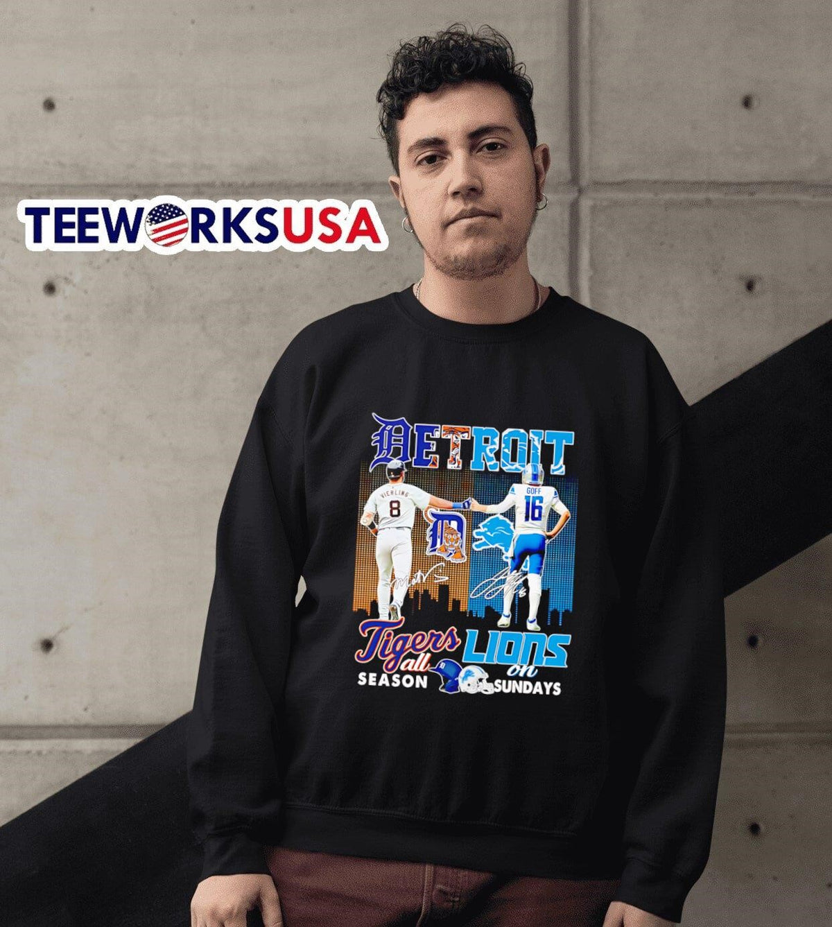 Detroit Tigers Lions Matt Vierling and Jared Goff - Adult & Kids T-Shirts, Sweatshirts & Hoodies apparel design preview 6