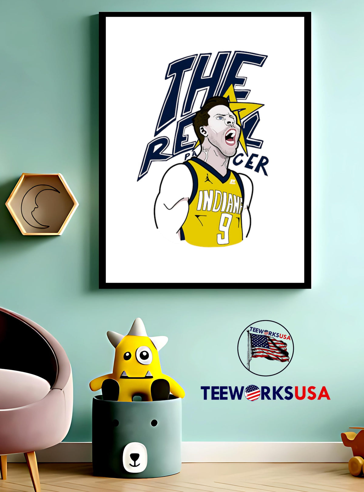 The Real Pacers T. J. McConnell caricature cartoon - Adult & Kids T-Shirts, Sweatshirts & Hoodies apparel design preview 3