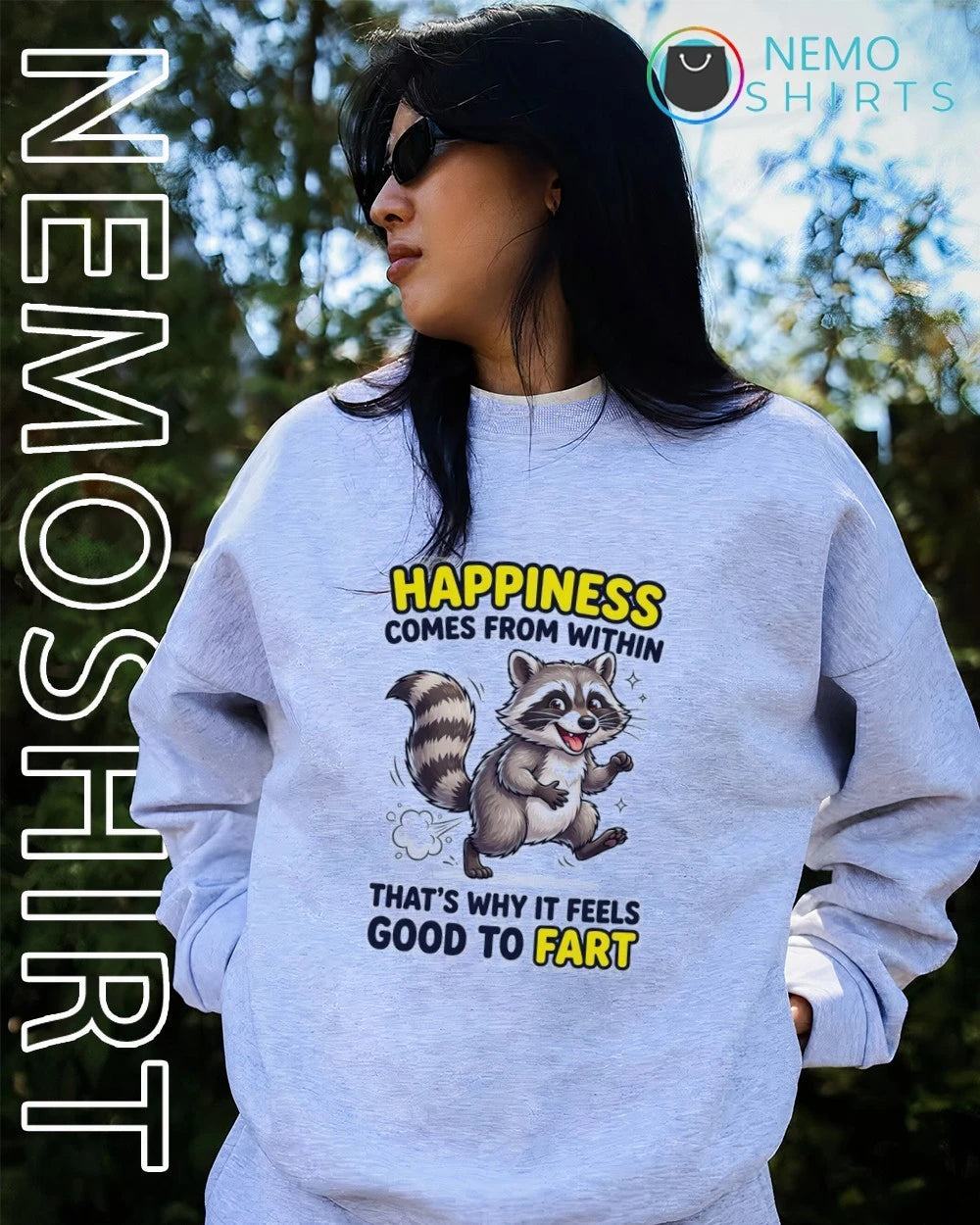 Raccoon Happiness Comes From Within That's Why It - Adult & Kids T-Shirts, Sweatshirts & Hoodies apparel design preview 2