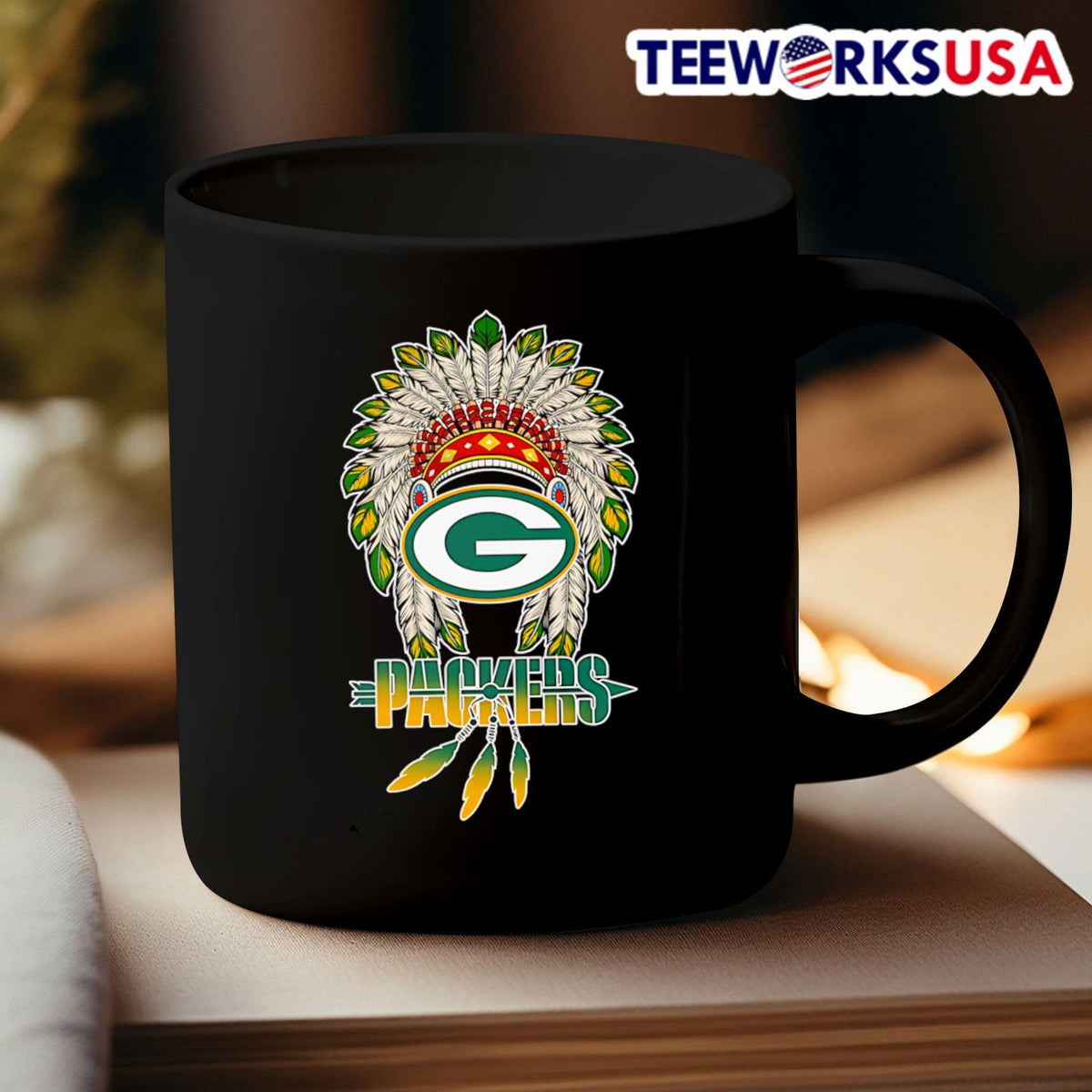 Native Chief headdress Green Bay Packers - Adult & Kids T-Shirts, Sweatshirts & Hoodies apparel design preview 3