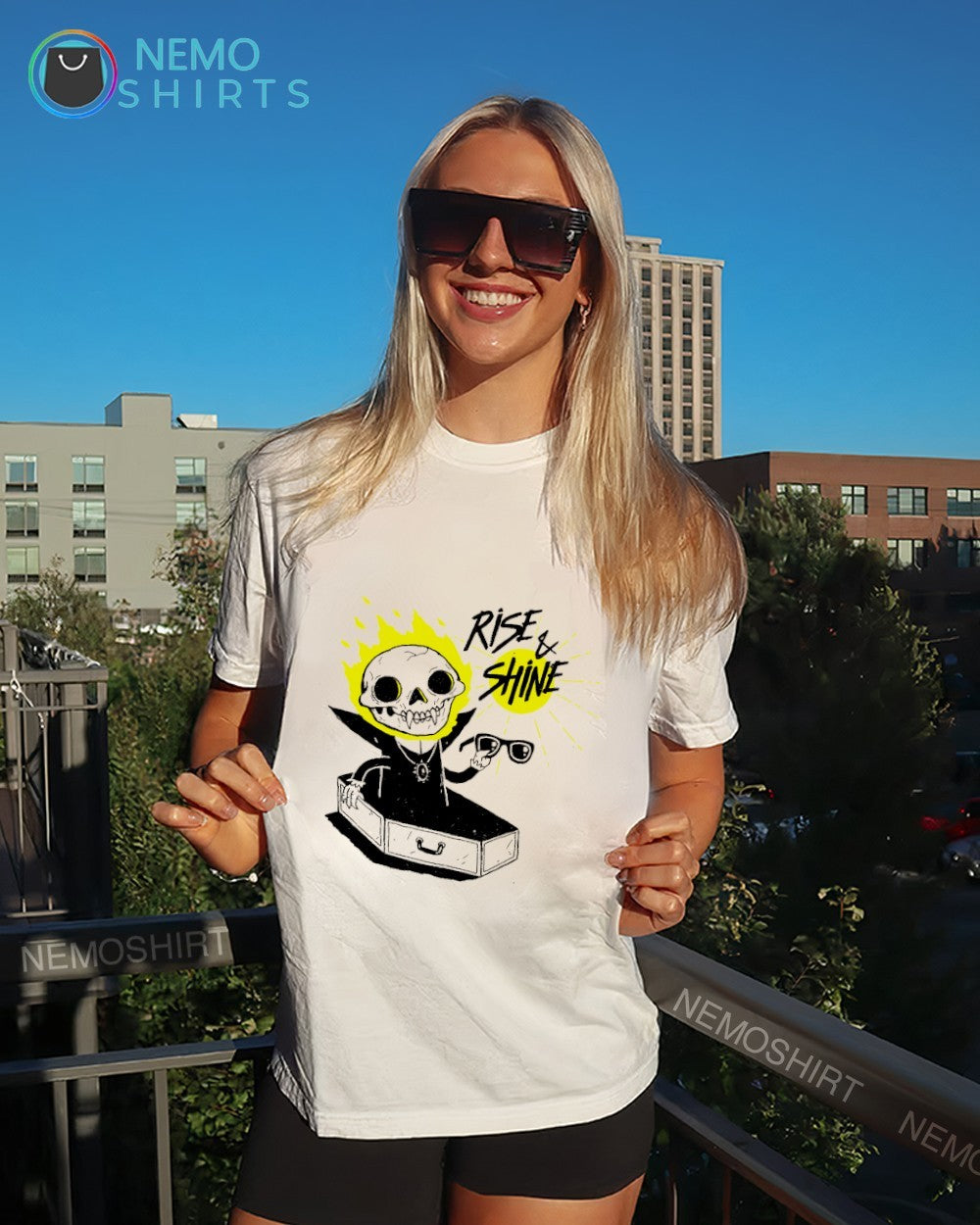 Rise and Shine vampire skull coffin - Adult & Kids T-Shirts, Sweatshirts & Hoodies apparel design preview 4