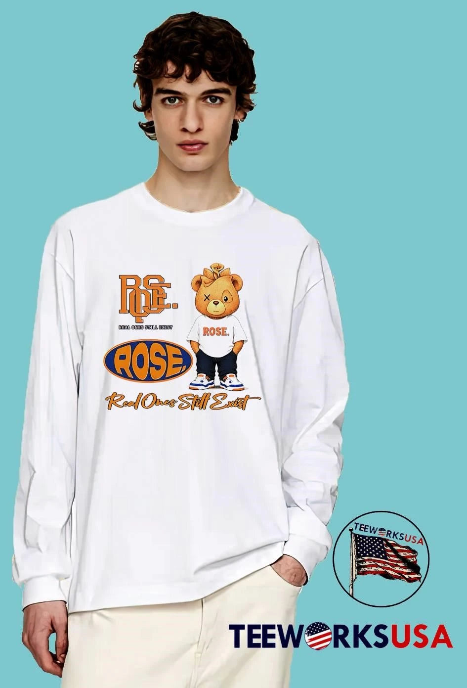 Real Ones Still Exist Rose Bear Mascot - Adult & Kids T-Shirts, Sweatshirts & Hoodies apparel design preview 3