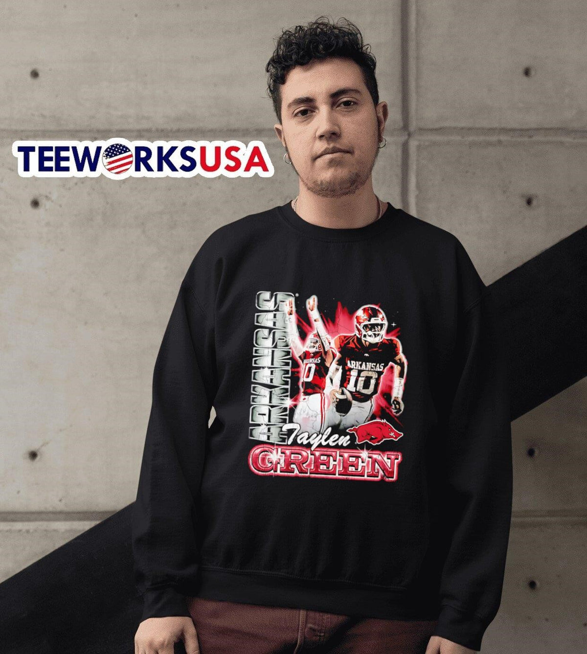Taylen Green Arkansas Razorbacks football graphic - Adult & Kids T-Shirts, Sweatshirts & Hoodies apparel design preview 3