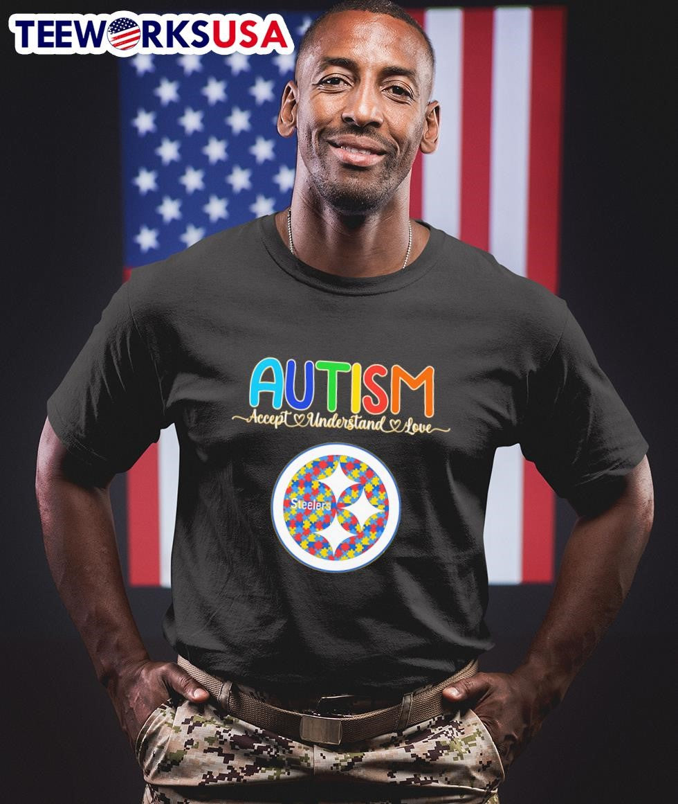 Autism accept understand love Pittsburgh Steelers - Adult & Kids T-Shirts, Sweatshirts & Hoodies apparel design preview 1