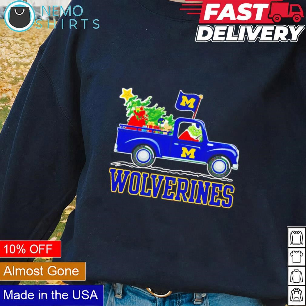 Michigan Wolverines Santa Grinch driving truck - Adult & Kids T-Shirts, Sweatshirts & Hoodies apparel design preview 2