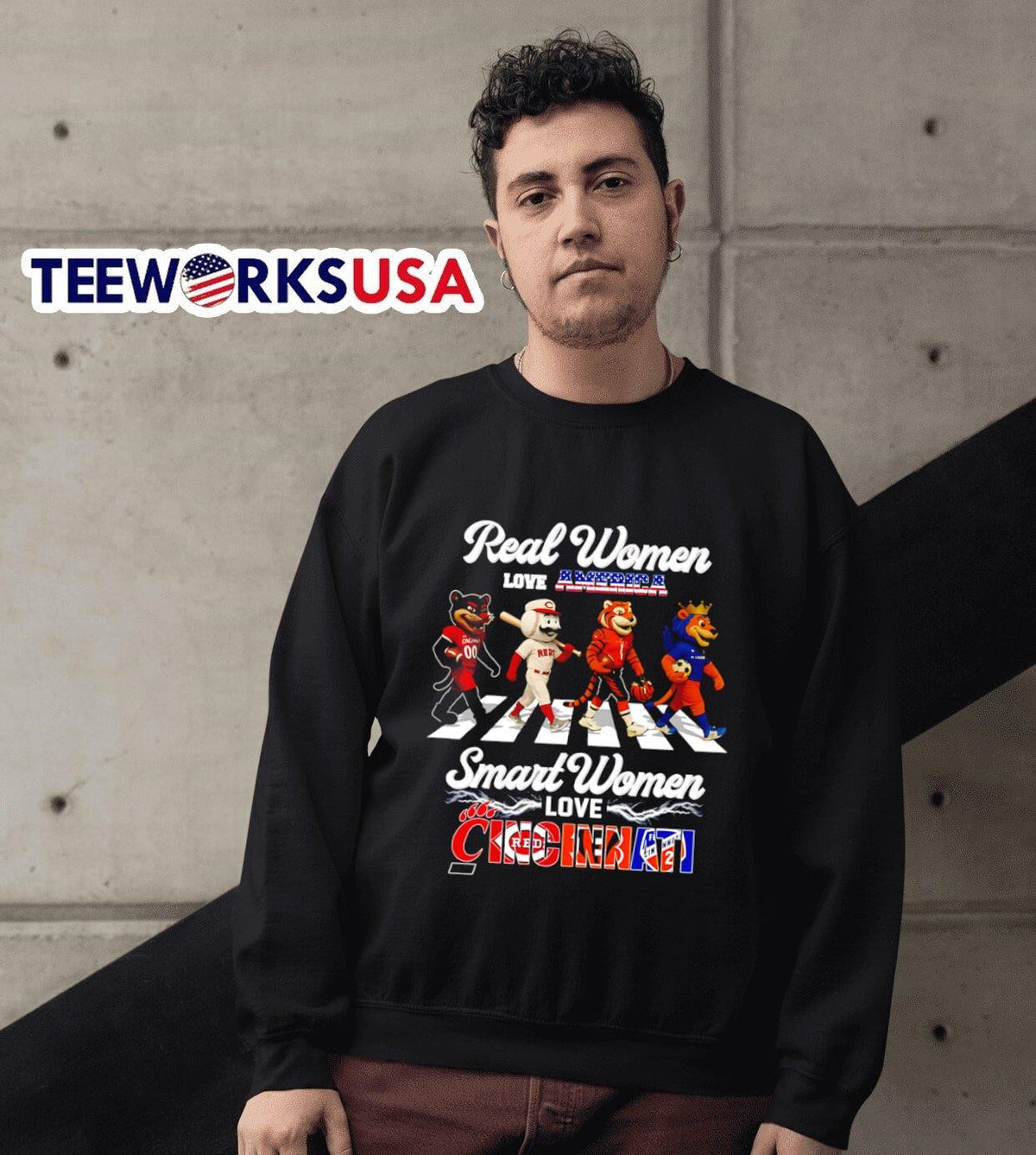 Real women love America smart Cincinnati sports - Adult & Kids T-Shirts, Sweatshirts & Hoodies apparel design preview 6