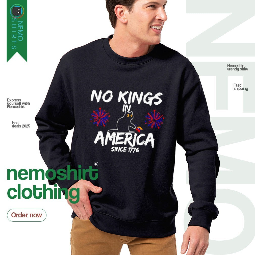 No kings in America since 1776 black cat - Adult & Kids T-Shirts, Sweatshirts & Hoodies apparel design preview 4