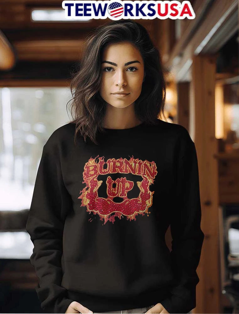 Burnin Up Red Rhinestone Gemstone Lettering Flaming - Adult & Kids T-Shirts, Sweatshirts & Hoodies apparel design preview 7
