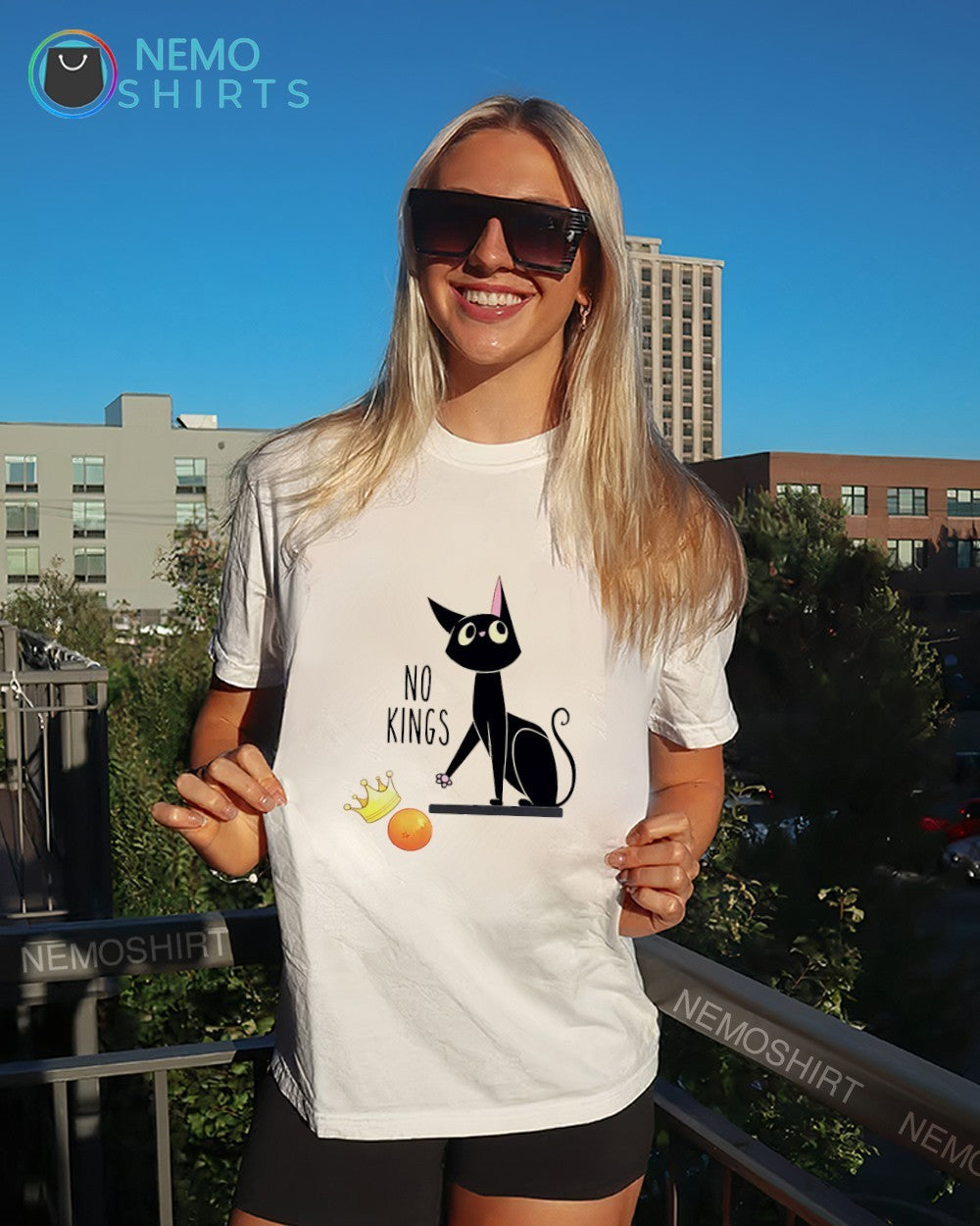 No Kings with black cat - Adult & Kids T-Shirts, Sweatshirts & Hoodies apparel design preview 4