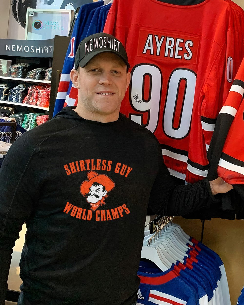 Shirtless guy world champs Oklahoma State Cowboys - Adult & Kids T-Shirts, Sweatshirts & Hoodies apparel design preview 2