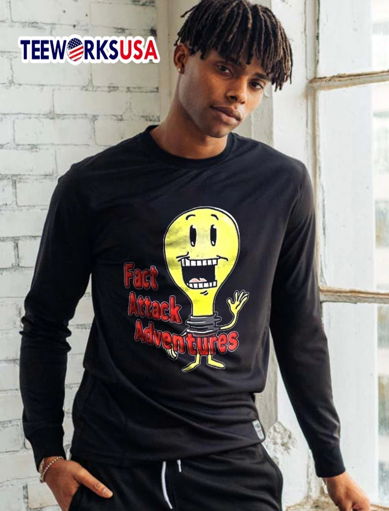 Fact Attack Adventures Cartoon Light Bulb Character - Adult & Kids T-Shirts, Sweatshirts & Hoodies apparel design preview 5