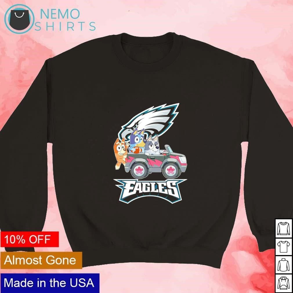 The Bluey characters driving car Philadenphia Eagles - Adult & Kids T-Shirts, Sweatshirts & Hoodies apparel design preview 3
