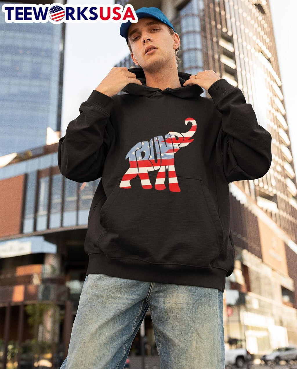 Donald Trump Vintage Republican Elephant USA Flag - Adult & Kids T-Shirts, Sweatshirts & Hoodies apparel design preview 3