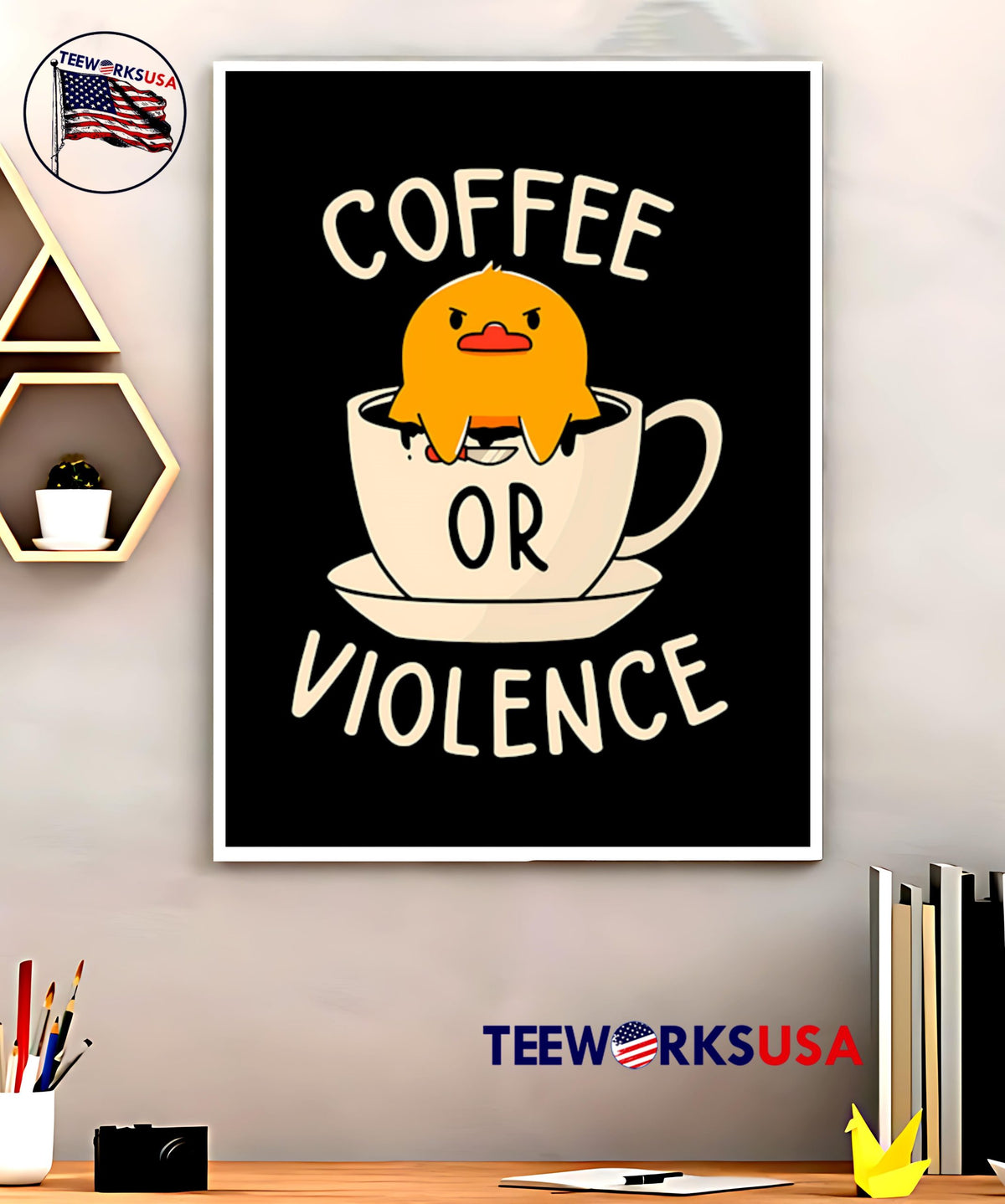 Coffee or Violence Duck cartoon - Adult & Kids T-Shirts, Sweatshirts & Hoodies apparel design preview 5