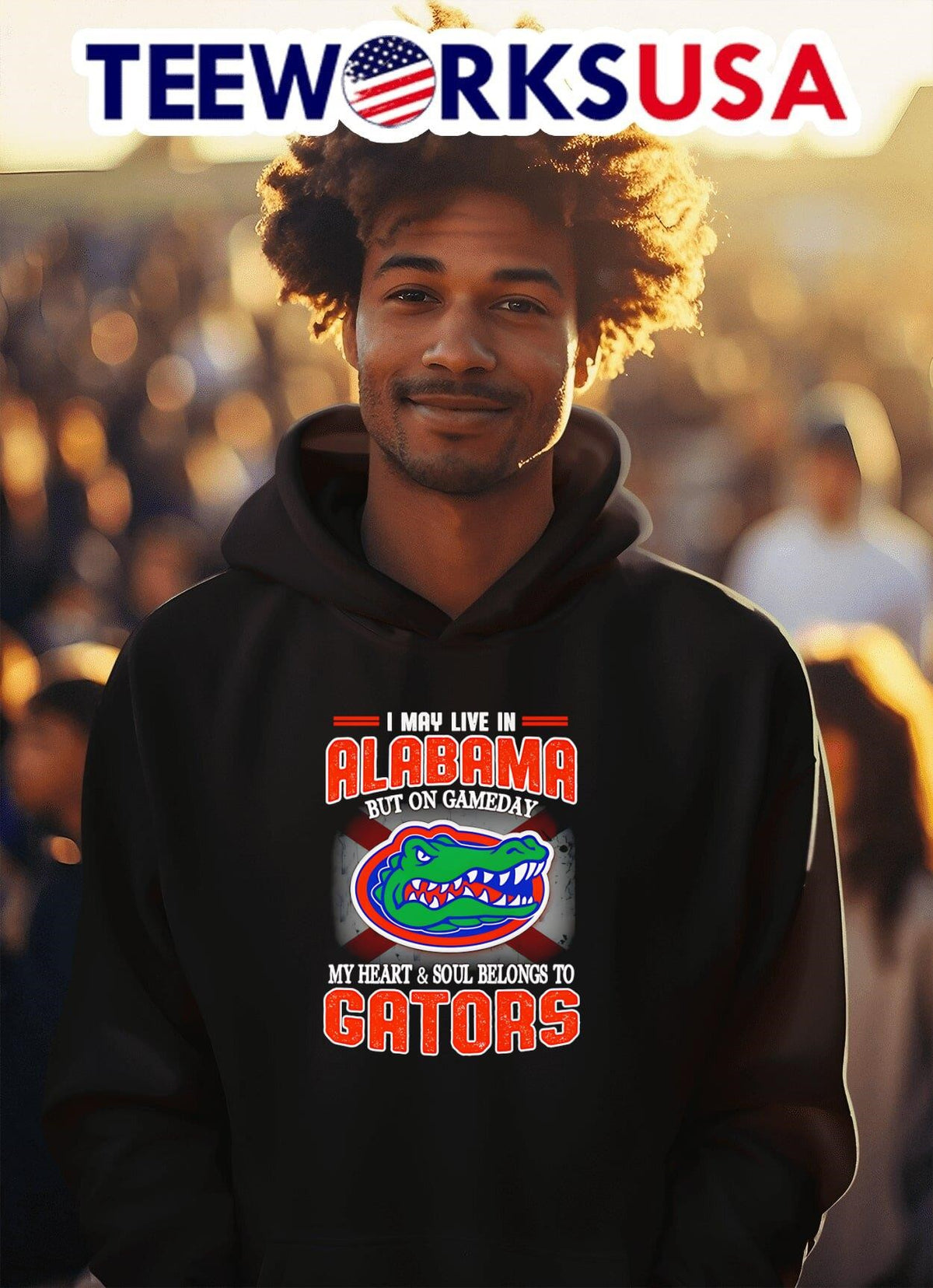 I may live in Alabama but one gameday my heart and - Adult & Kids T-Shirts, Sweatshirts & Hoodies apparel design preview 2