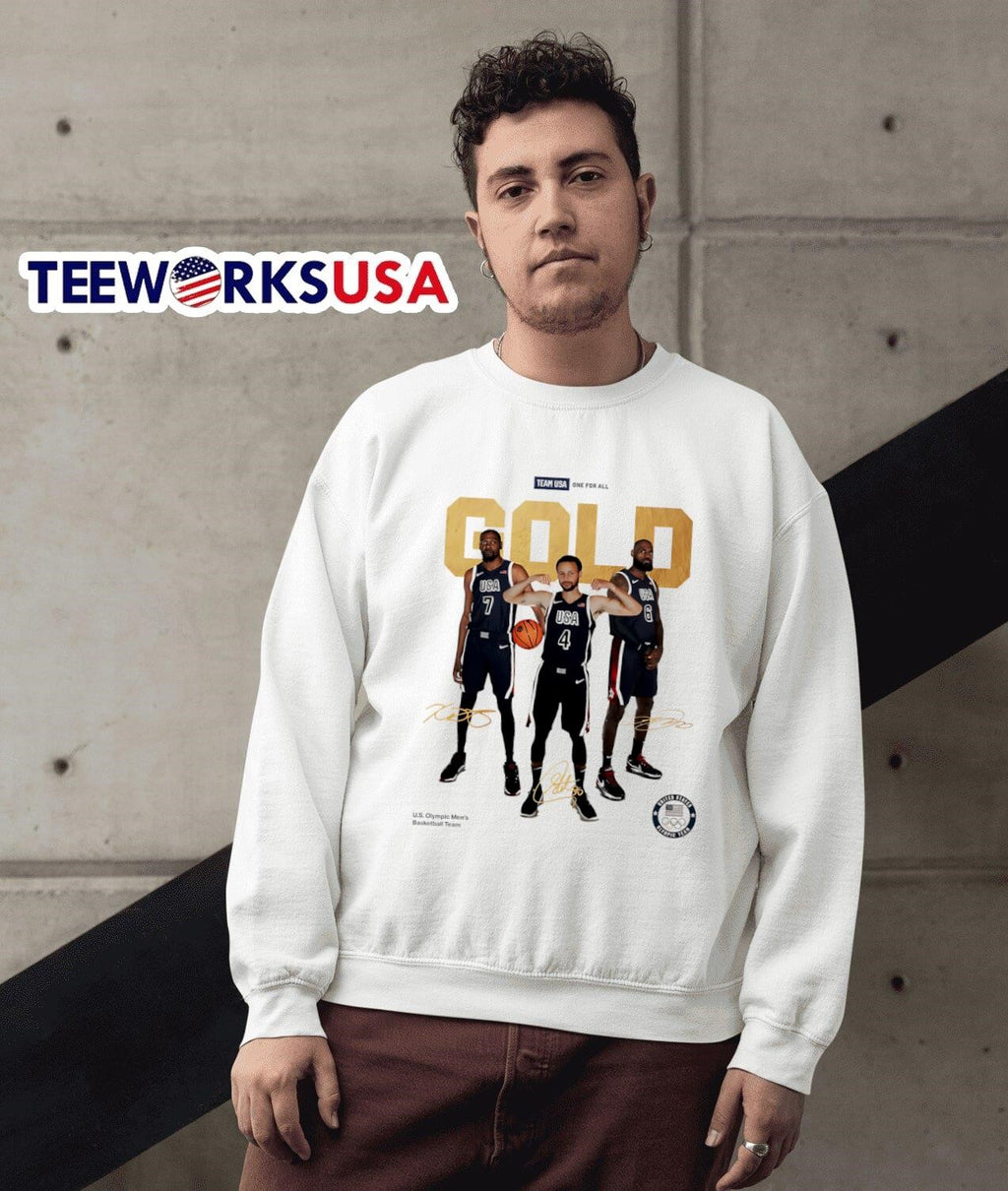 Team USA Gold Stephen Curry LeBron James Kevin Durant - Adult & Kids T-Shirts, Sweatshirts & Hoodies apparel design preview 3