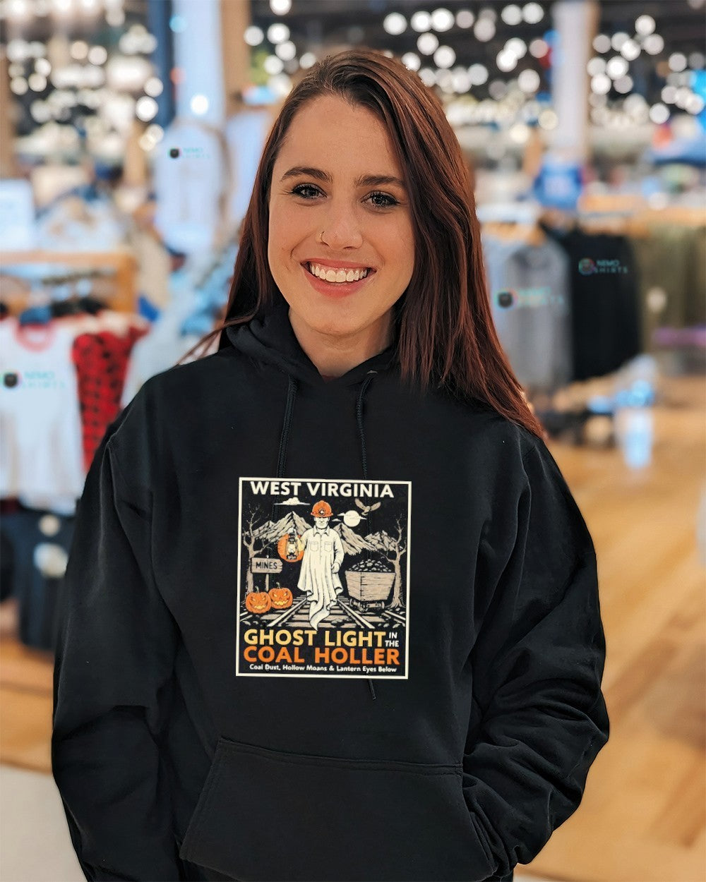 West Virginia ghost light in the coal holler - Adult & Kids T-Shirts, Sweatshirts & Hoodies apparel design preview 5