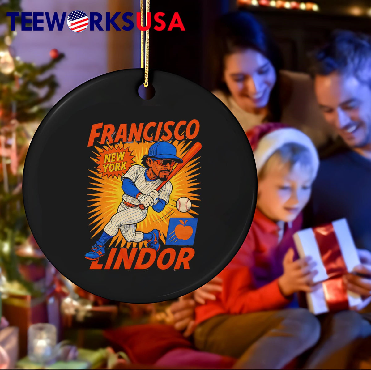 Francisco Lindor New York Mets caricature apple - Adult & Kids T-Shirts, Sweatshirts & Hoodies apparel design preview 4