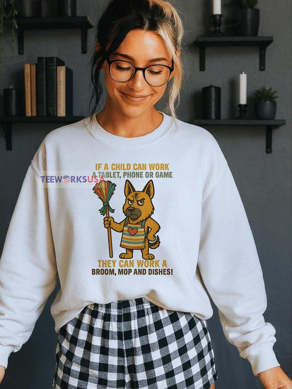 German Shepherd if a child can work tablet phone or - Adult & Kids T-Shirts, Sweatshirts & Hoodies apparel design preview 5