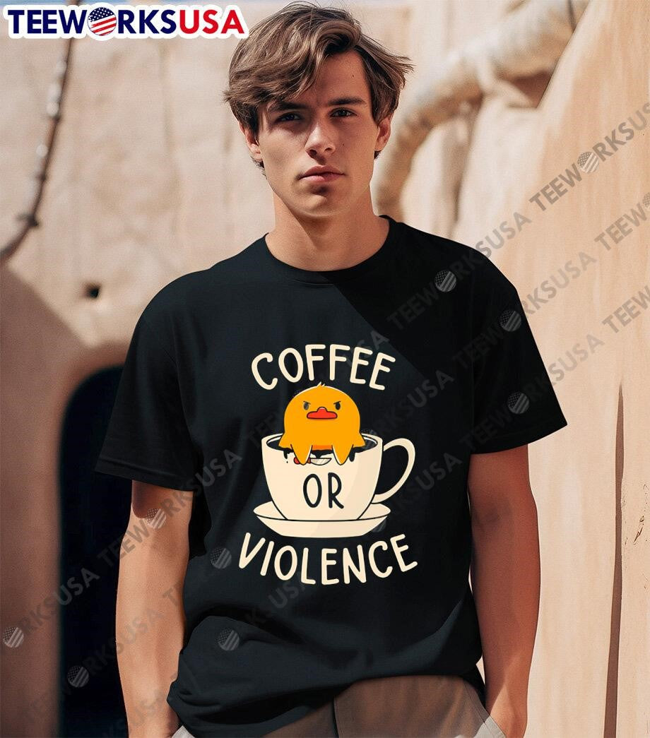 Coffee or Violence Duck cartoon - Adult & Kids T-Shirts, Sweatshirts & Hoodies apparel design preview 1