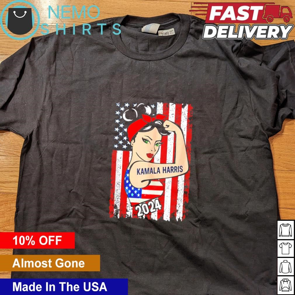 American flag strong girl Kamala Harris 2024 - Adult & Kids T-Shirts, Sweatshirts & Hoodies apparel design preview 4