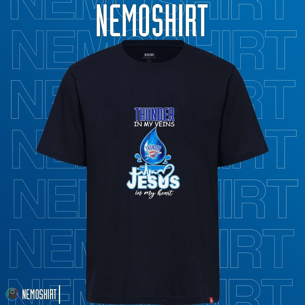 OKC Thunder in my veins Jesus heart - Adult & Kids T-Shirts, Sweatshirts & Hoodies apparel design preview 1