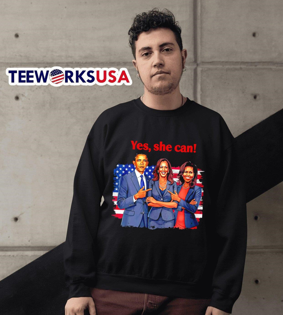 Barack Obama Michelle Kamala Harris yes she can - Adult & Kids T-Shirts, Sweatshirts & Hoodies apparel design preview 3