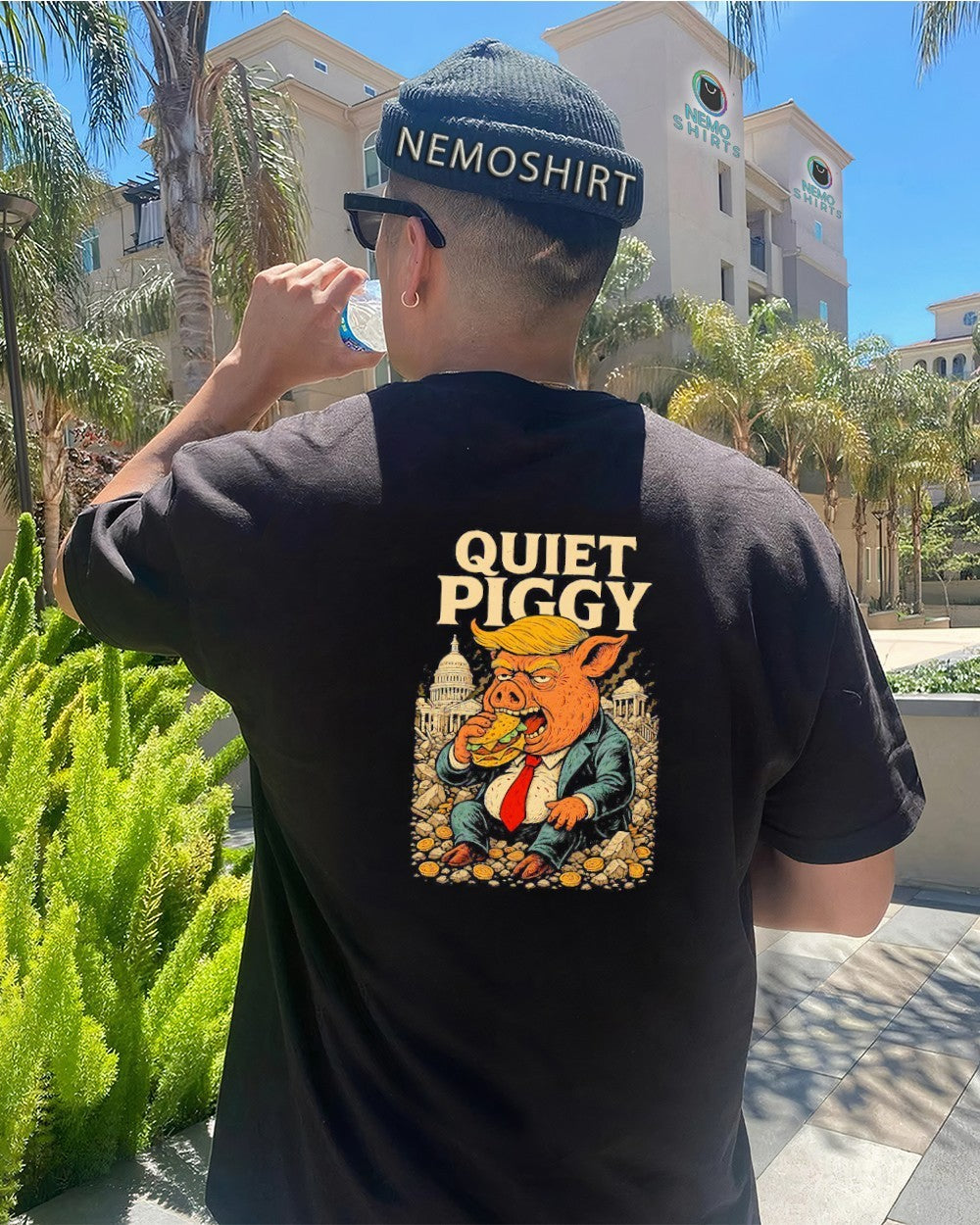 Quiet Piggy Trump pig cartoon vintage - Adult & Kids T-Shirts, Sweatshirts & Hoodies apparel design preview 4