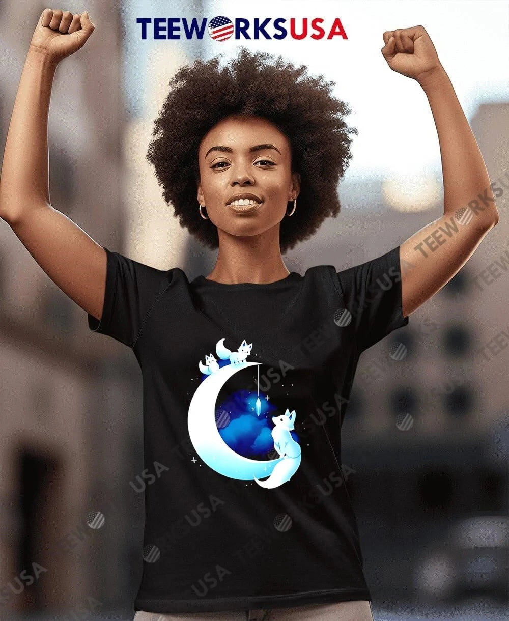 Glowing White Arctic Foxes Crescent Moon Hanging - Adult & Kids T-Shirts, Sweatshirts & Hoodies apparel design preview 7