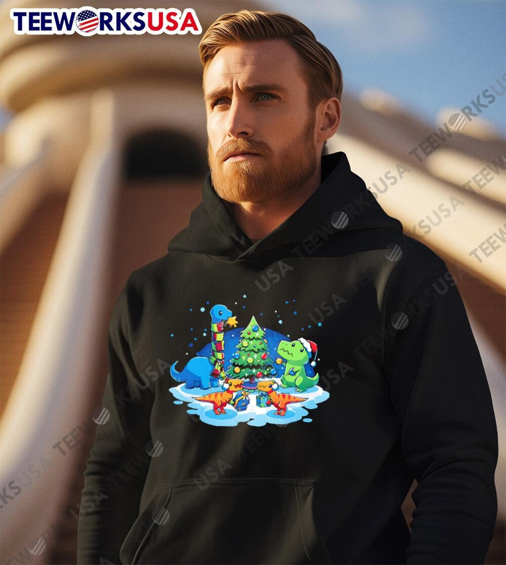 A Very Dino Christmas - Adult & Kids T-Shirts, Sweatshirts & Hoodies apparel design preview 3