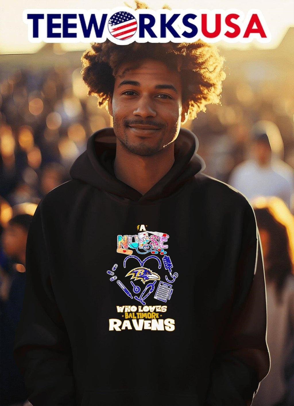 A nurse who loves Baltimore Ravens - Adult & Kids T-Shirts, Sweatshirts & Hoodies apparel design preview 2