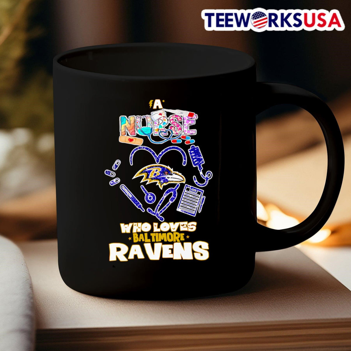 A nurse who loves Baltimore Ravens - Adult & Kids T-Shirts, Sweatshirts & Hoodies apparel design preview 3
