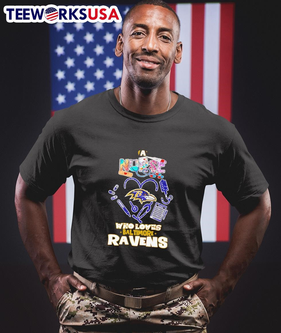 A nurse who loves Baltimore Ravens - Adult & Kids T-Shirts, Sweatshirts & Hoodies apparel design preview 1