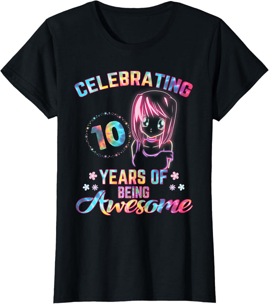 10 Years Being Awesome Anime Kawaii 10Th Tie Dye Hoodie for Geeks