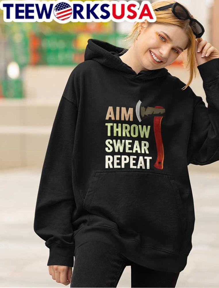 AIM Throw Swear Repeat Red Wood Handle Axe - Adult & Kids T-Shirts, Sweatshirts & Hoodies apparel design preview 4