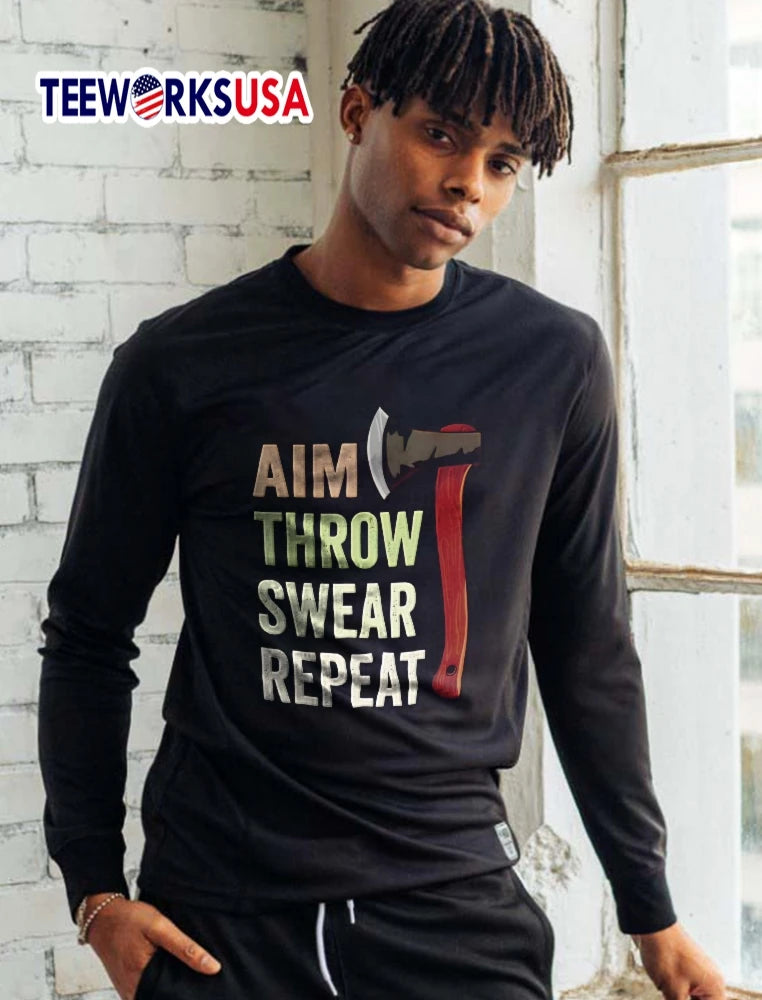 AIM Throw Swear Repeat Red Wood Handle Axe - Adult & Kids T-Shirts, Sweatshirts & Hoodies apparel design preview 5
