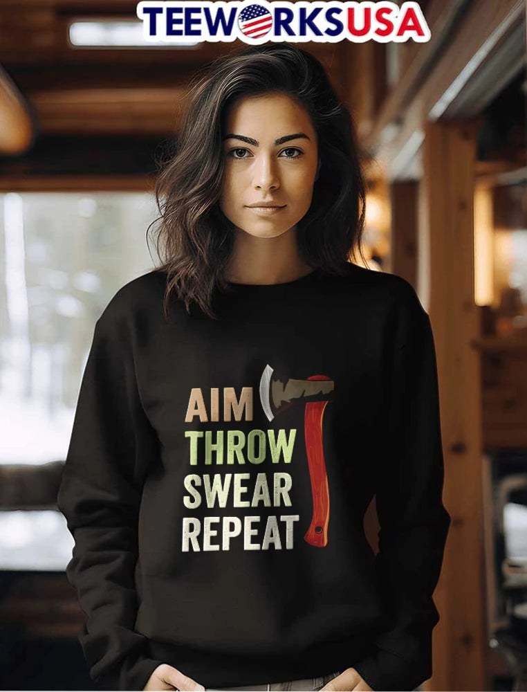 AIM Throw Swear Repeat Red Wood Handle Axe - Adult & Kids T-Shirts, Sweatshirts & Hoodies apparel design preview 7