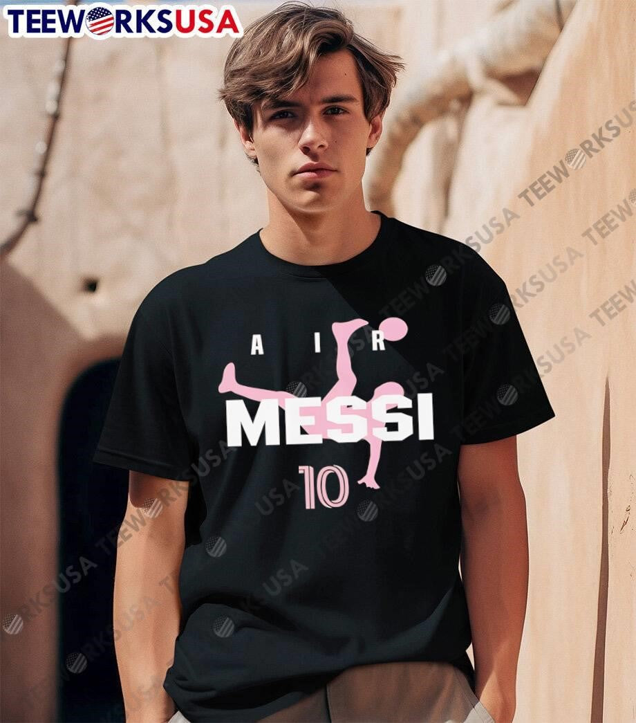 Air Messi 10 Soccer Icon Performs Overhead Kick - Adult & Kids T-Shirts, Sweatshirts & Hoodies apparel design preview 1