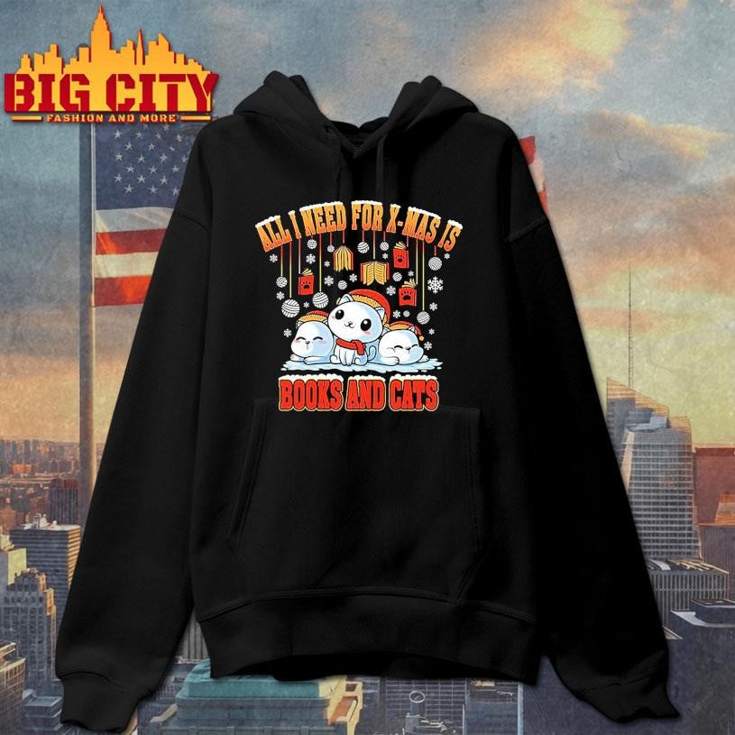 All I Need For X-Mas Is Books Cats - Adult & Kids T-Shirts, Sweatshirts & Hoodies apparel design preview 2