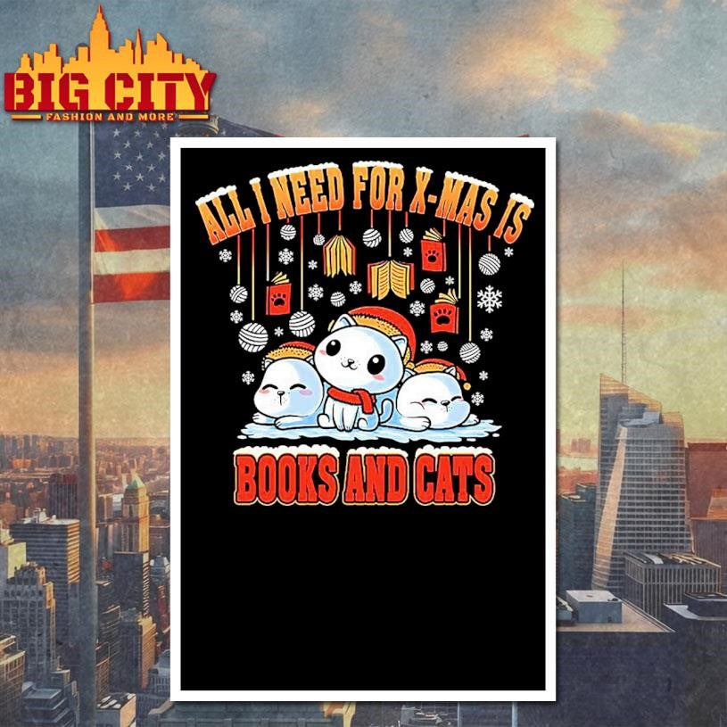 All I Need For X-Mas Is Books Cats - Adult & Kids T-Shirts, Sweatshirts & Hoodies apparel design preview 4