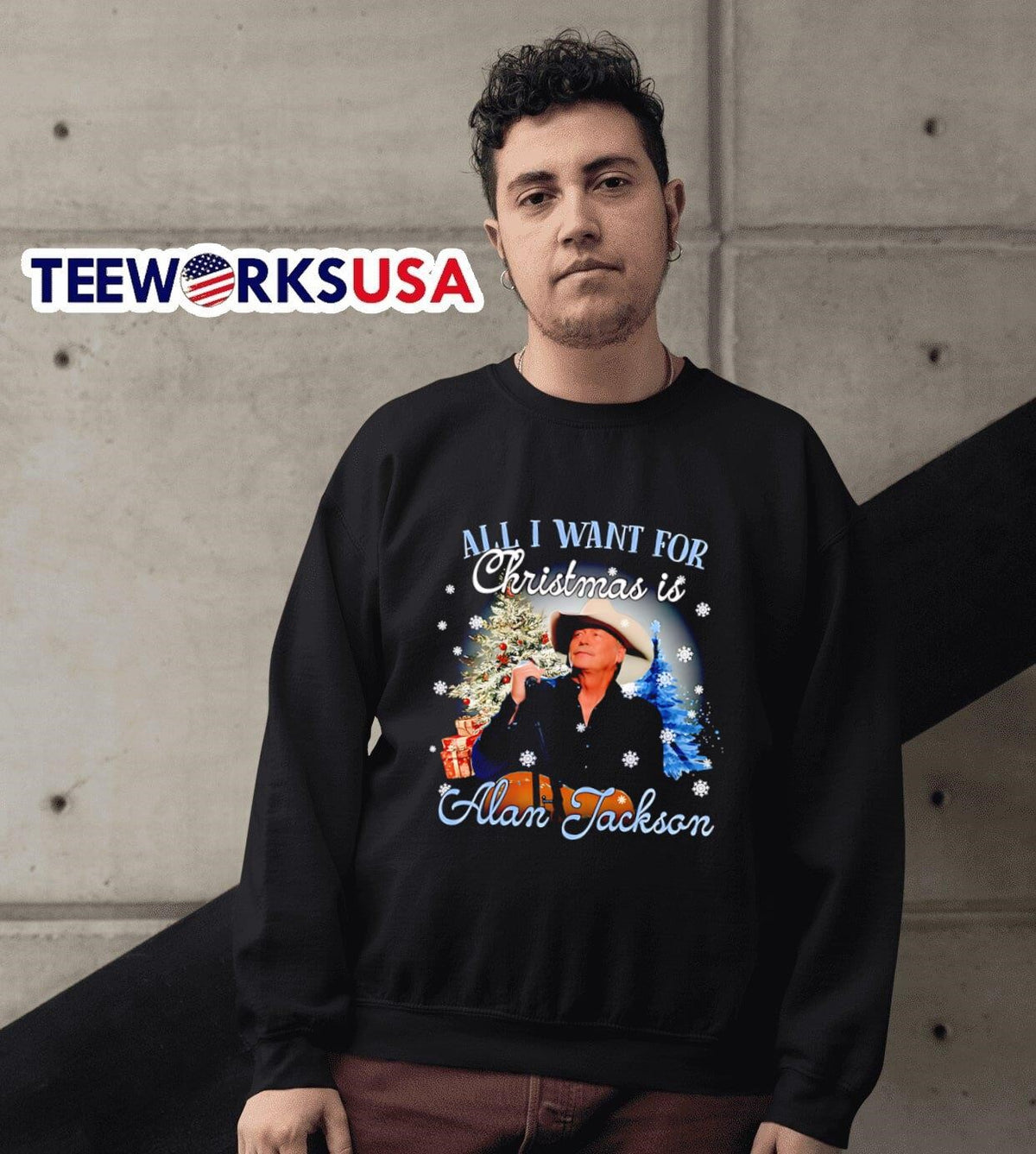 All I want for Christmas is Alan Jackson - Adult & Kids T-Shirts, Sweatshirts & Hoodies apparel design preview 6