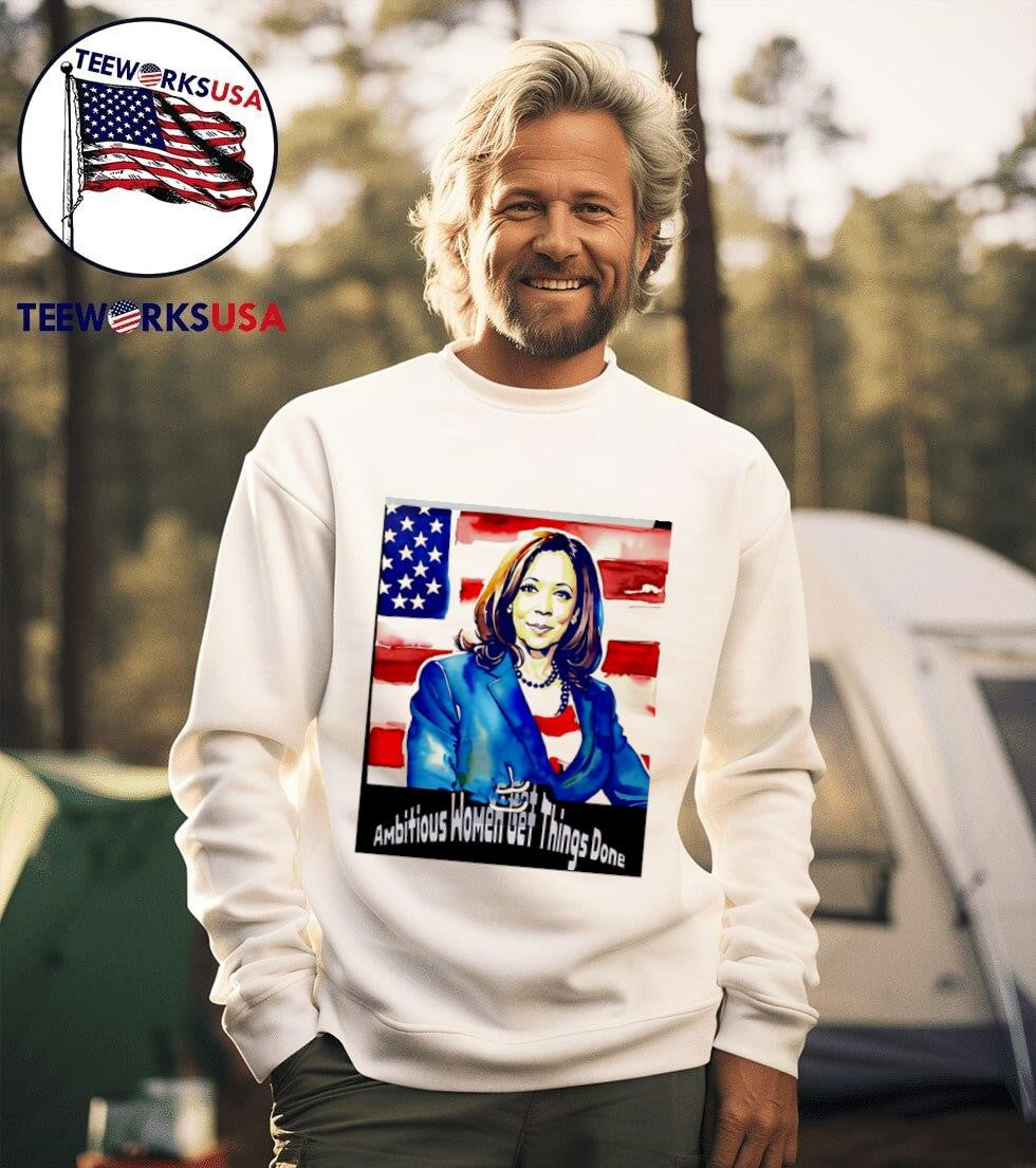 Ambitious women get things done Kamala Harris - Adult & Kids T-Shirts, Sweatshirts & Hoodies apparel design preview 3