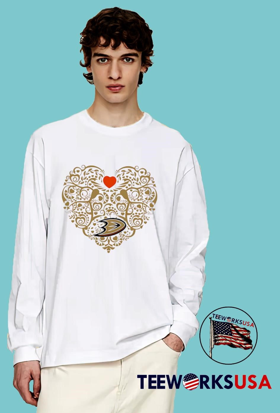 Anaheim Ducks Heart Floral Pattern logo - Adult & Kids T-Shirts, Sweatshirts & Hoodies apparel design preview 4