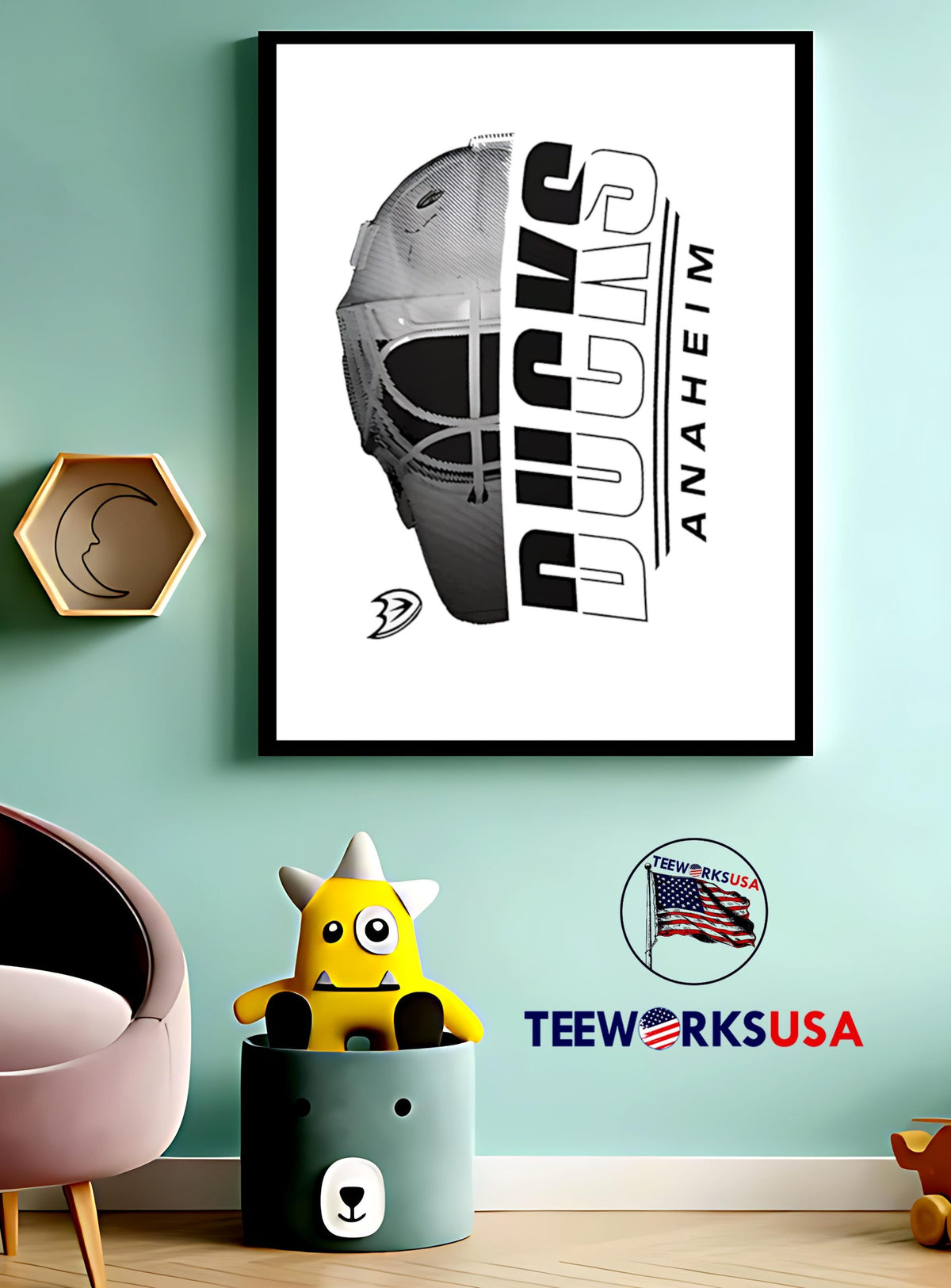 Anaheim Ducks Starter Half Helmet Logo - Adult & Kids T-Shirts, Sweatshirts & Hoodies apparel design preview 4