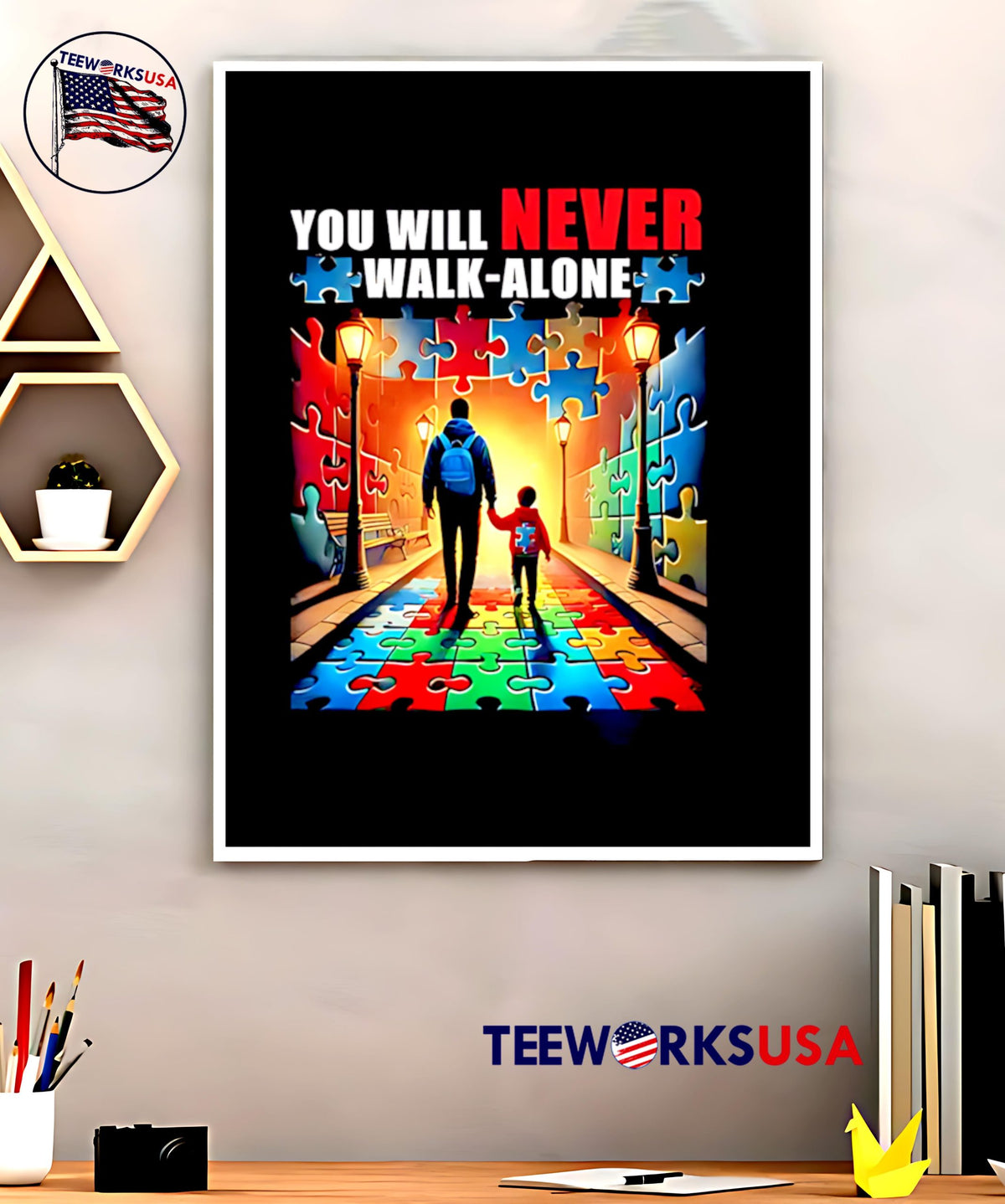 Autism Dad Mom You'll Never Walk Alone - Adult & Kids T-Shirts, Sweatshirts & Hoodies apparel design preview 5