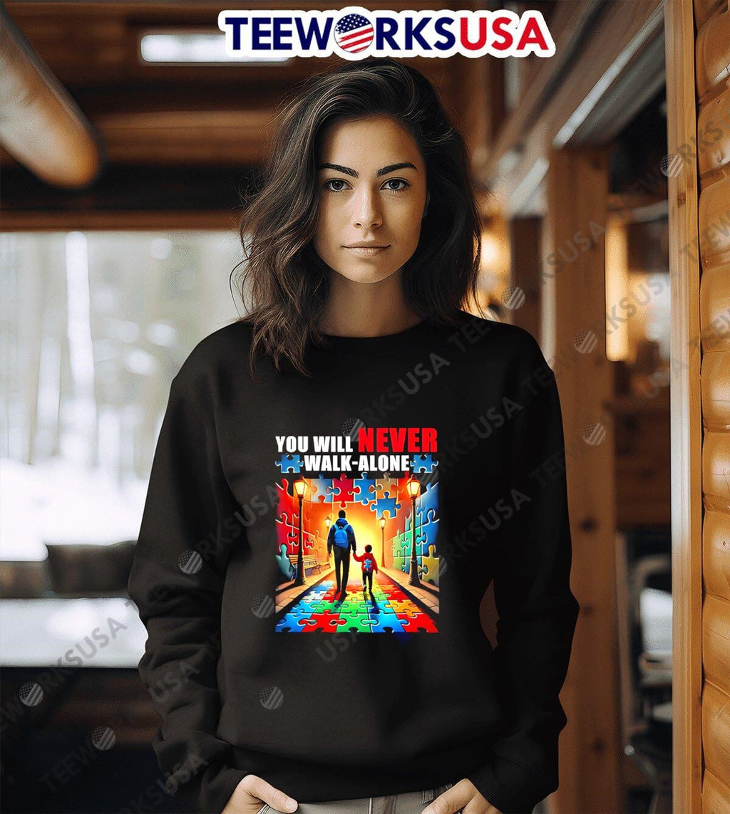 Autism Dad Mom You'll Never Walk Alone - Adult & Kids T-Shirts, Sweatshirts & Hoodies apparel design preview 6