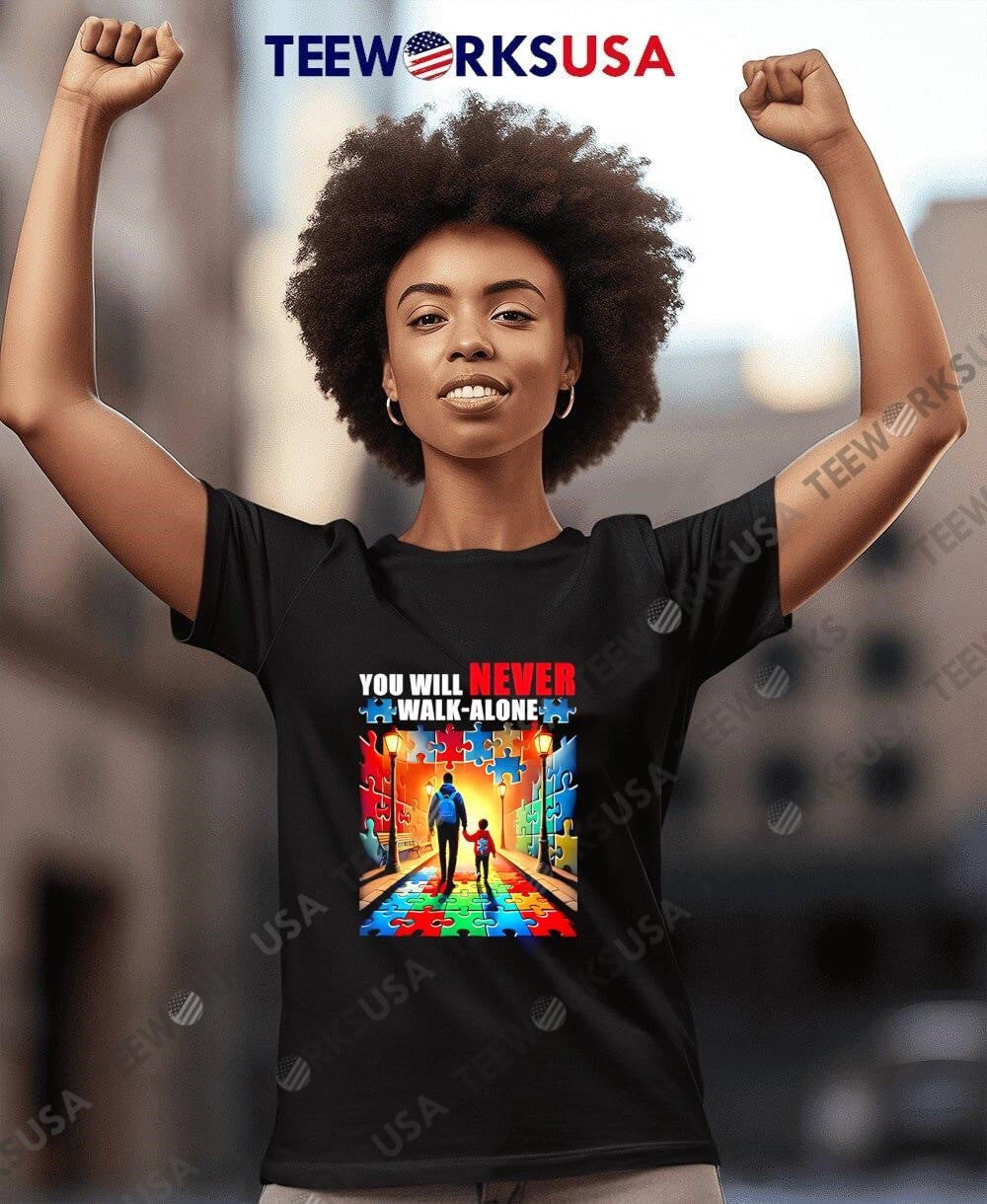 Autism Dad Mom You'll Never Walk Alone - Adult & Kids T-Shirts, Sweatshirts & Hoodies apparel design preview 7